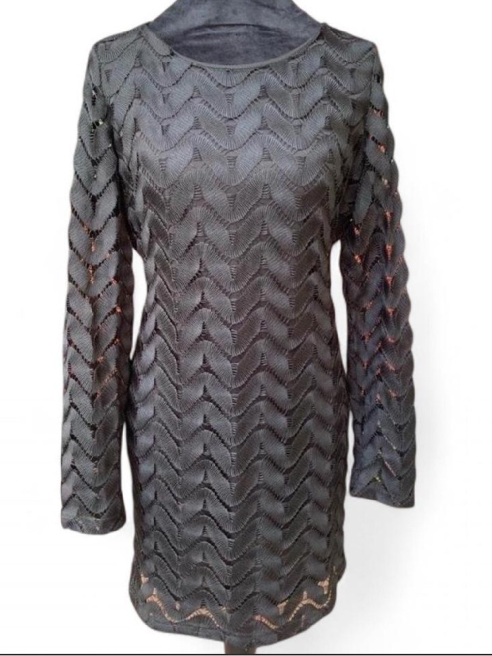 Boho Goth Dark Romance Black Crochet Long Sleeve Dress